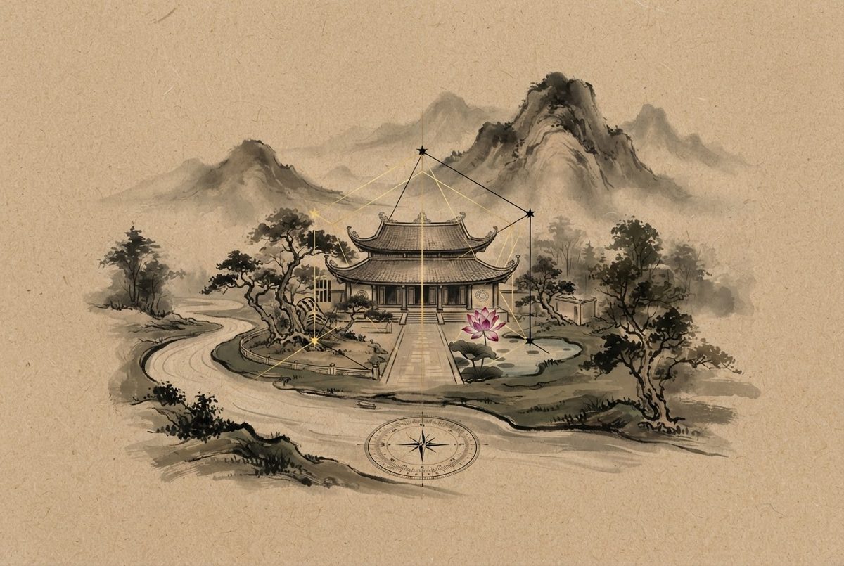 Minh hoạ Nguyên lý quy hoạch kiến trúc phong thuỷ trong Nhà Thờ Họ