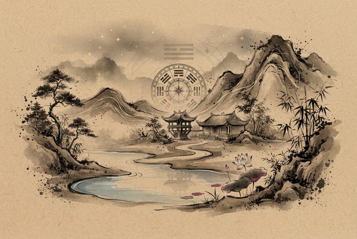 Minh hoạ Nguyên lý quy hoạch kiến trúc phong thuỷ trong Thiết Kế Kiến Trúc