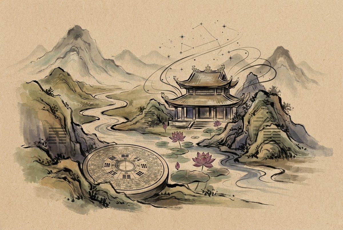 Minh hoạ Thầy Vũ Giới luận Thư Điện Tử — kiến trúc phong thuỷ Á Đông