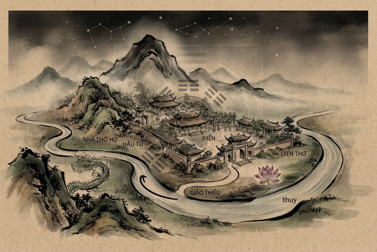 Minh hoạ Đền — Miếu — Nhà Thờ Họ: phong thuỷ quy hoạch và quy hoạch kiến trúc hài hoà