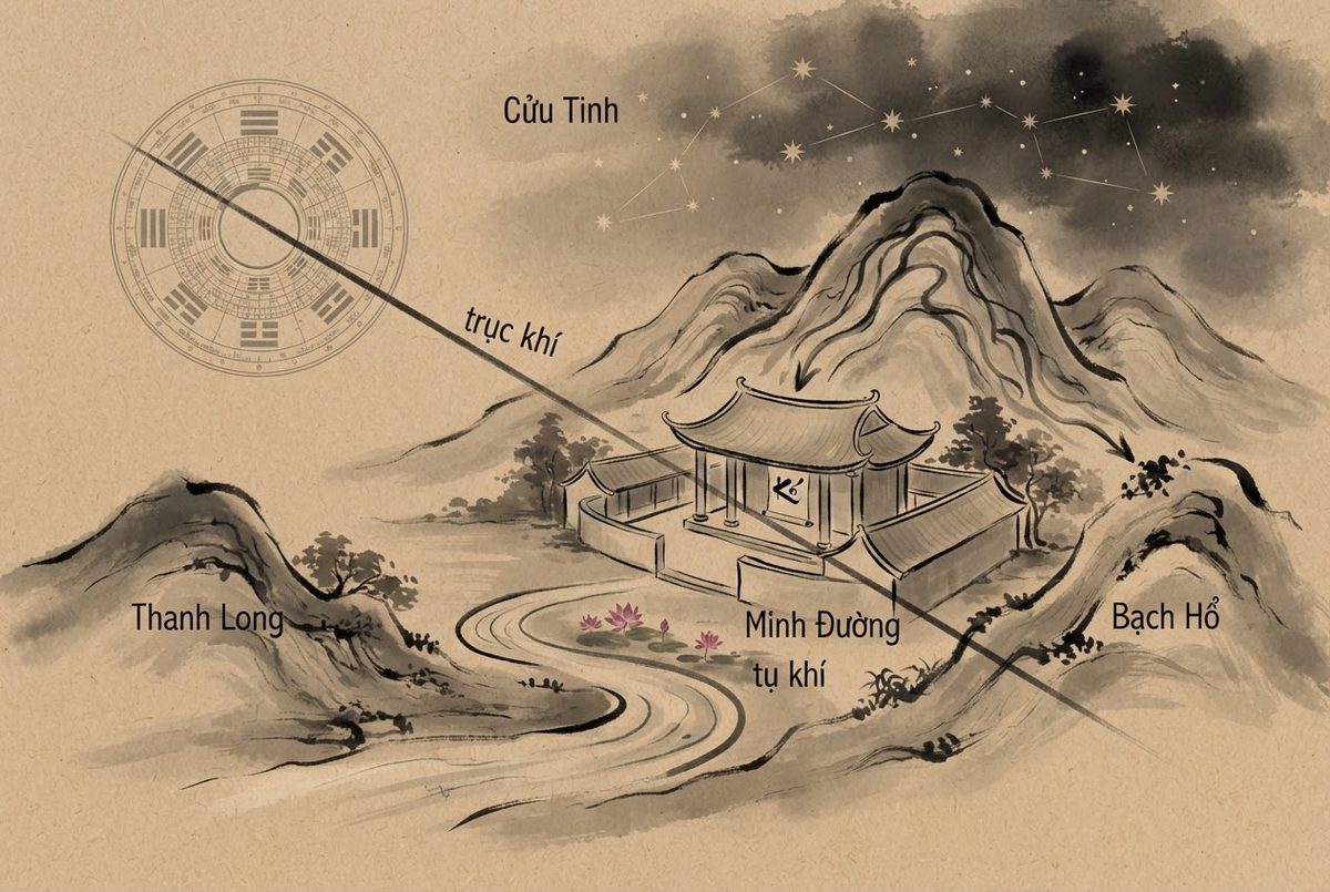 Minh hoạ Nguyên lý quy hoạch kiến trúc phong thuỷ trong Tranh Thư Pháp