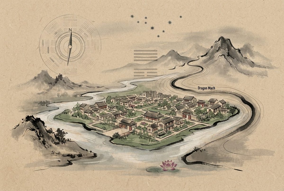 Minh hoạ Thầy Vũ Giới luận Khu Đô Thị Vừa — kiến trúc phong thuỷ Á Đông