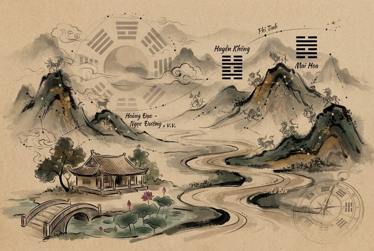 Minh hoạ Lý thuyết tính toán và ý nghĩa các sao trong bảng Trạch Nhật Tổng Hợp: từ can chi ngày đến phi tinh giờ