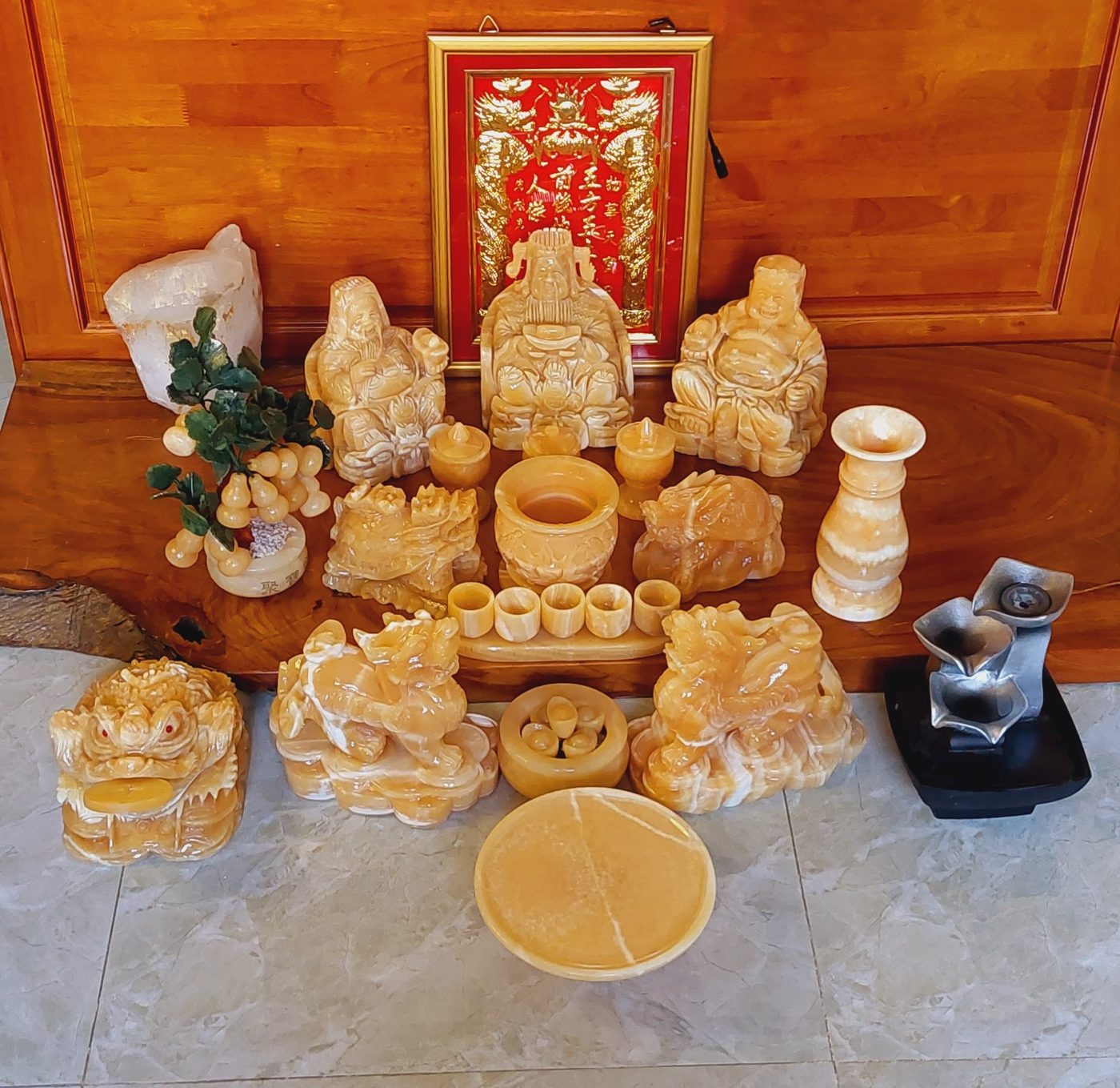 Bộ ba thần tài thổ địa và thần tiền Liên Hoa phú quý