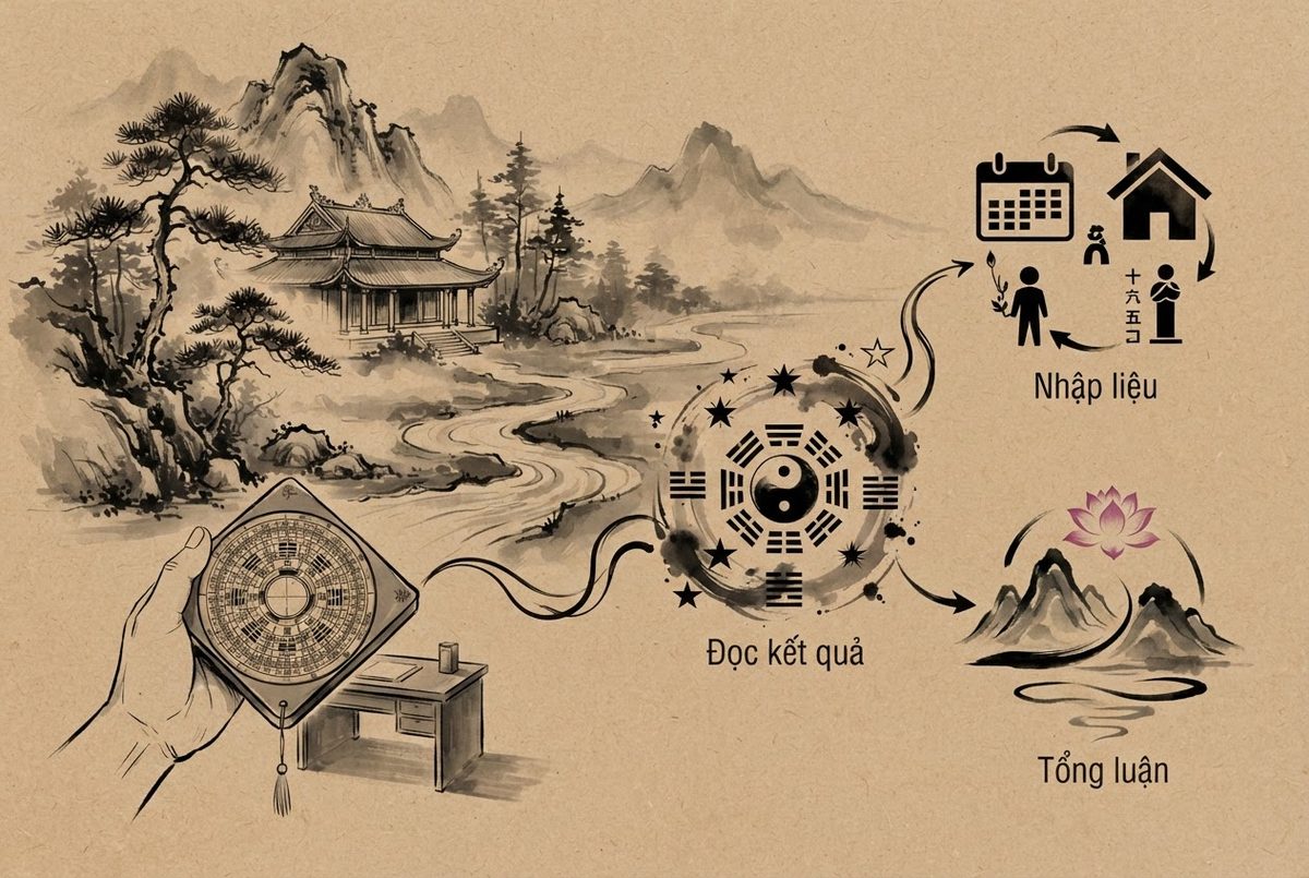 Minh hoạ Hướng dẫn sử dụng Chọn Ngày Tốt Xấu — nhập liệu, đọc kết quả và tổng luận