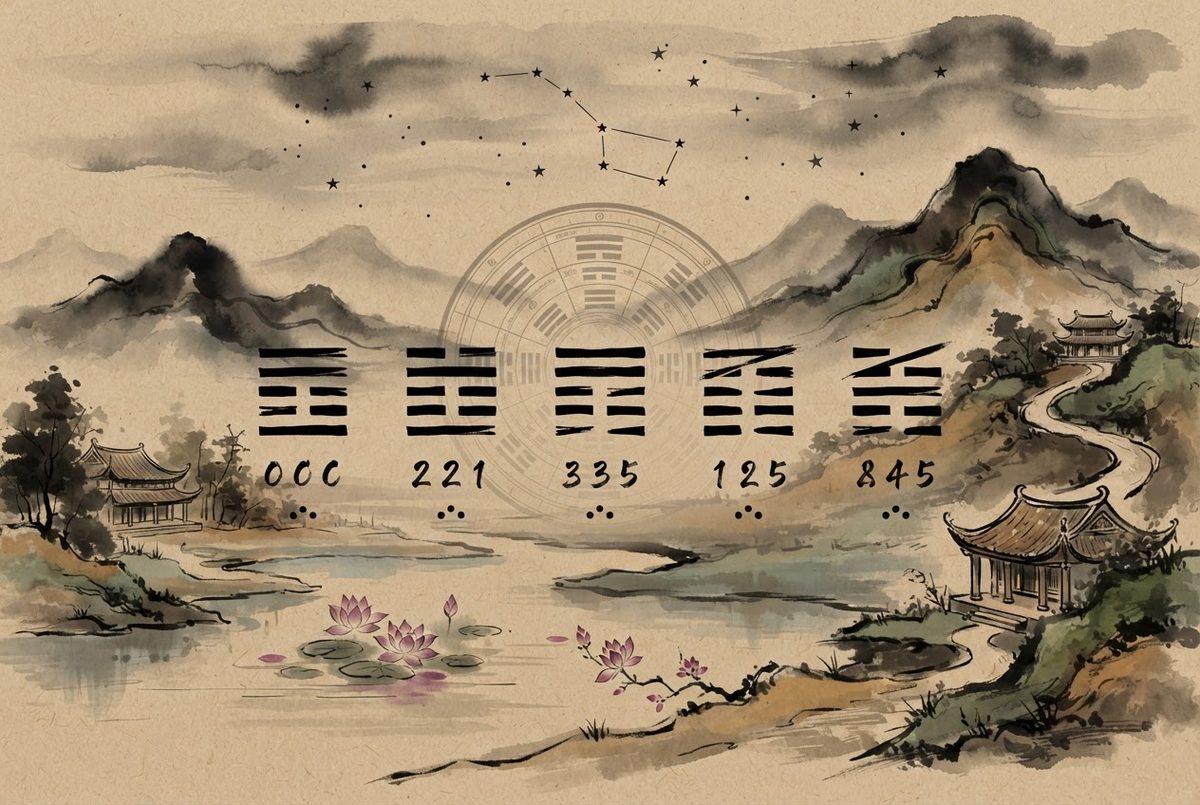 Minh hoạ Lý thuyết tính toán và ý nghĩa hàng quẻ Dịch theo giờ trong bảng Trạch Nhật: bộ số tiên thiên, thượng hạ quái và hào động