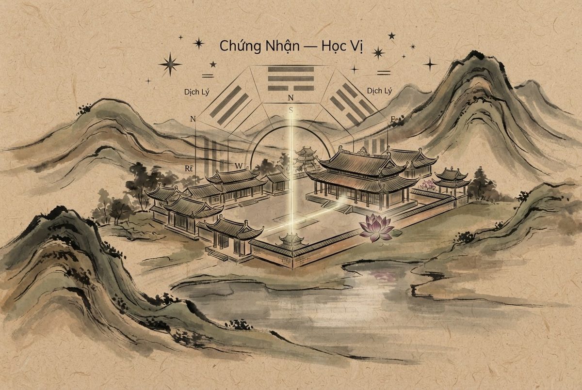 Minh hoạ Nguyên lý quy hoạch kiến trúc phong thuỷ trong Chứng Nhận — Học Vị