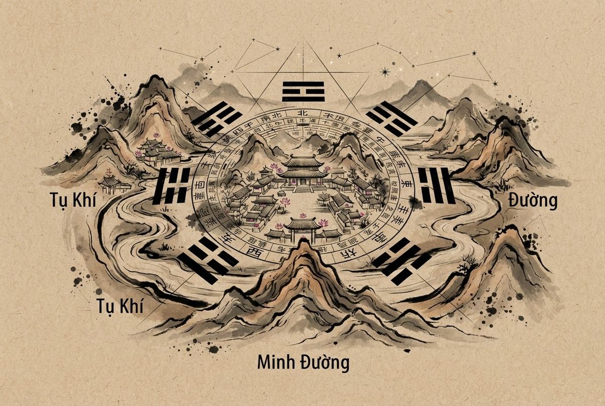 Minh hoạ Nguyên lý quy hoạch kiến trúc phong thuỷ trong Trấn Vật Bát Quái