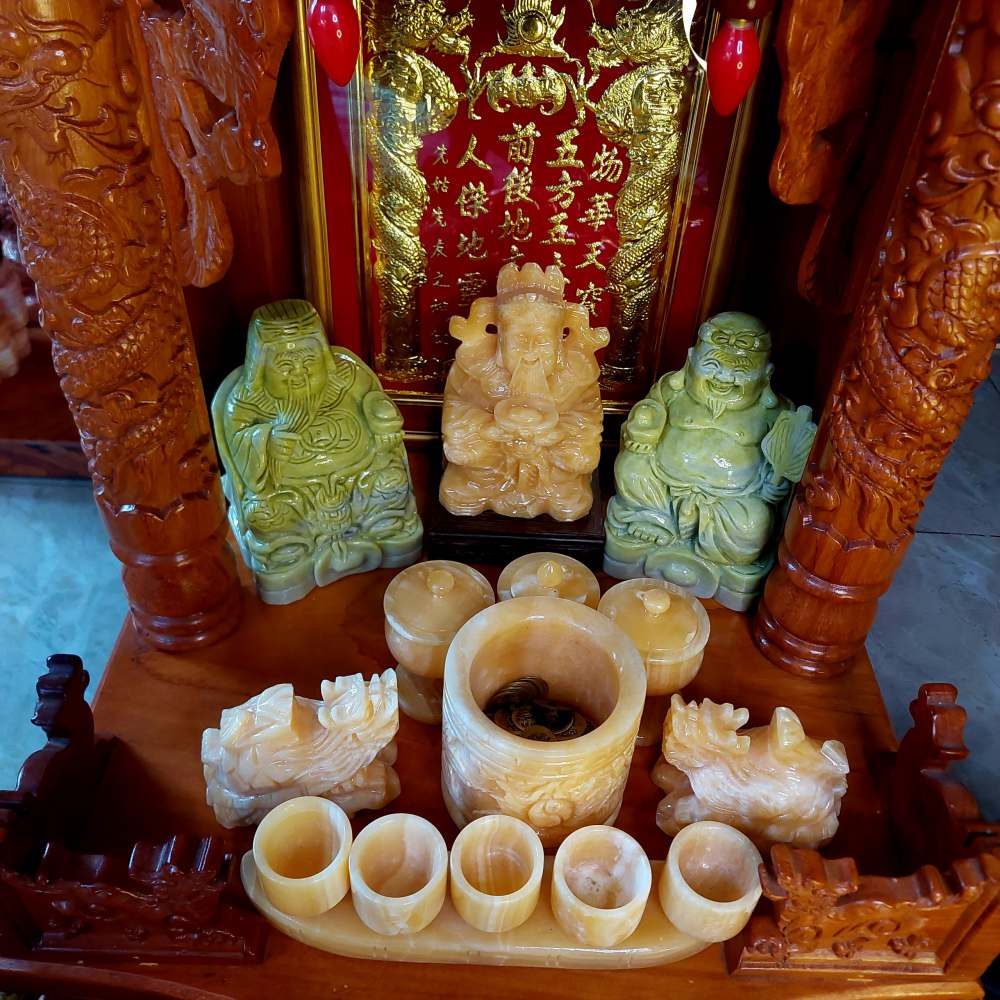 Bộ thần tài thổ địa ngọc xanh Liên Hoa