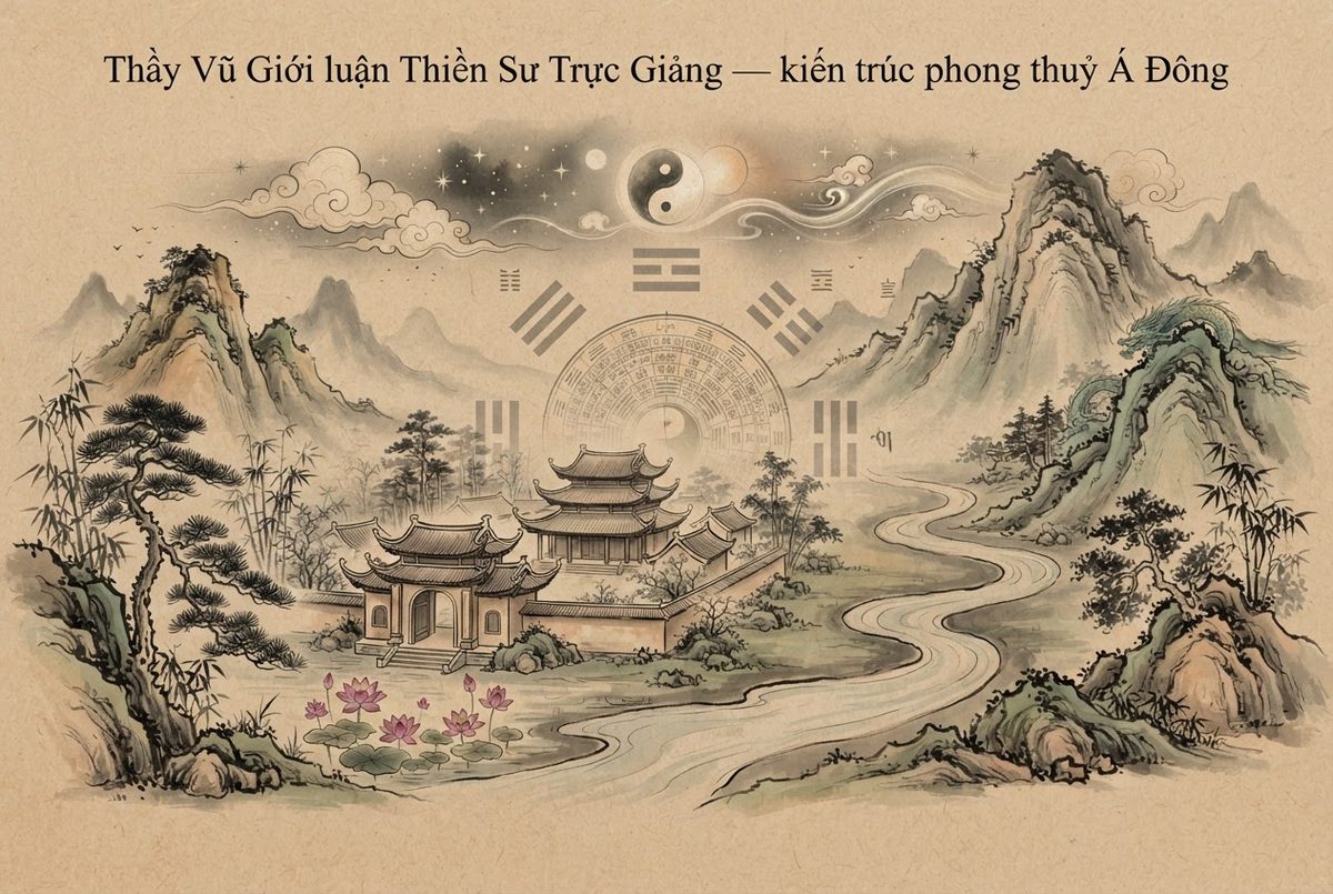 Minh hoạ Thầy Vũ Giới luận Thiền Sư Trực Giảng — kiến trúc phong thuỷ Á Đông