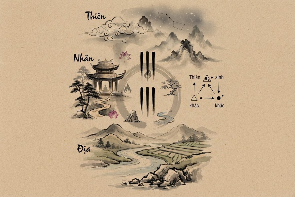 Minh hoạ Tính Danh Học (Bài 5): Tam Tài Phối Ngũ Hành: Xét Thiên – Nhân – Địa