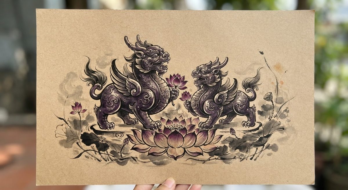 Cặp Tùy Hưu Liên Hoa Ngọc Tím