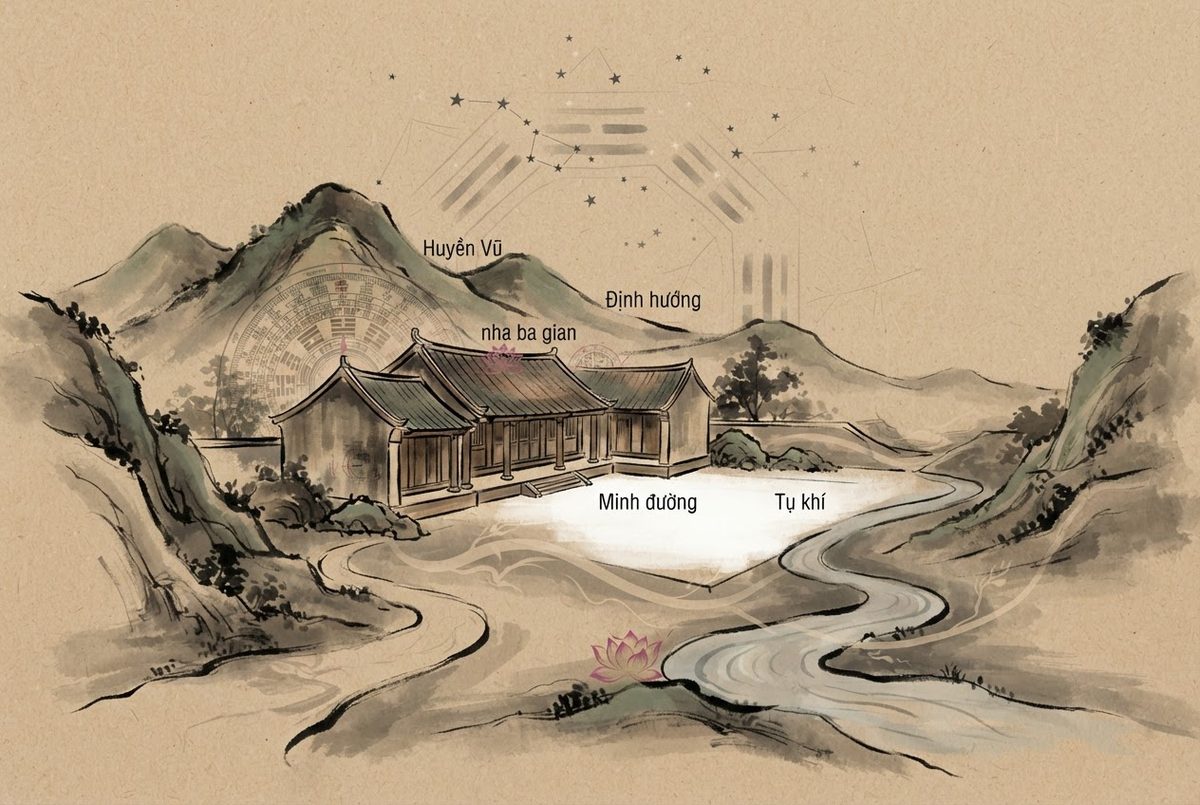 Minh hoạ Nguyên lý quy hoạch kiến trúc phong thuỷ trong Khảo Sát Tại Nhà