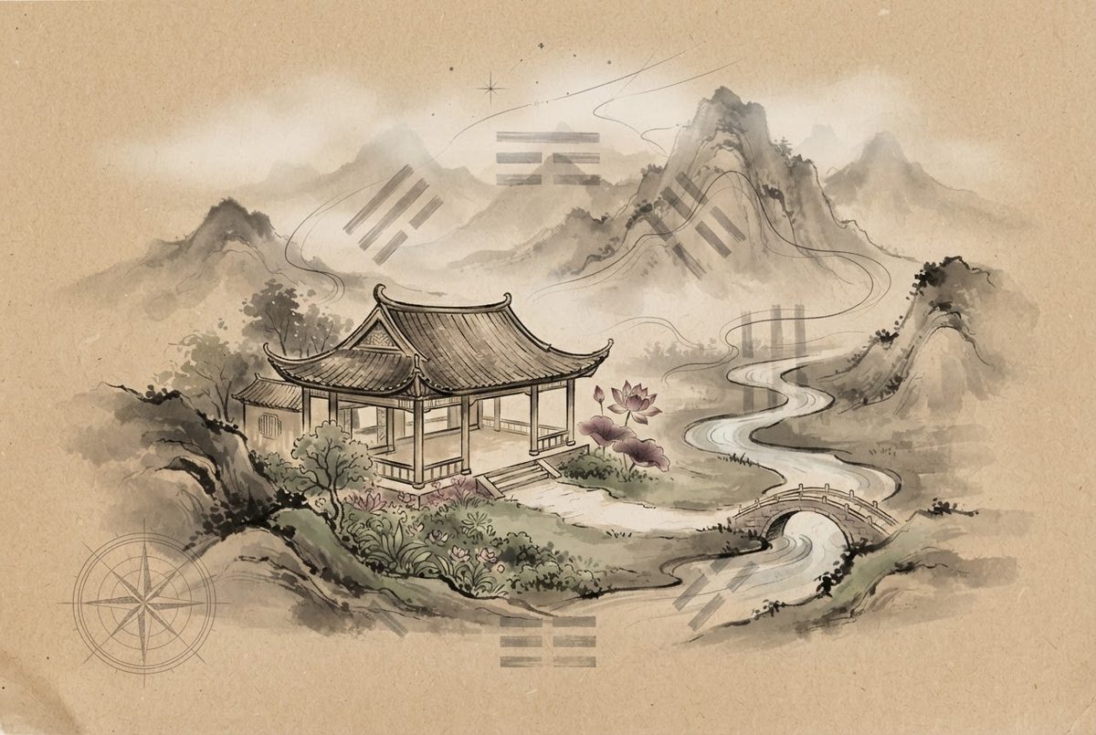 Minh hoạ Thầy Vũ Giới luận Nhà Vườn Sân Thoáng — kiến trúc phong thuỷ Á Đông