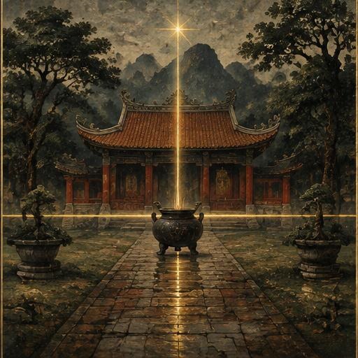 Trục sáng trong sân đền Việt