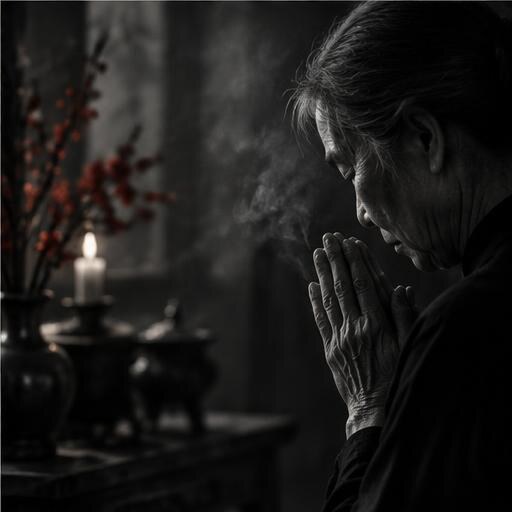 Người phụ nữ cao tuổi cầu nguyện
