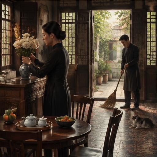 Gia đình chăm sóc ngôi nhà trong thời tang