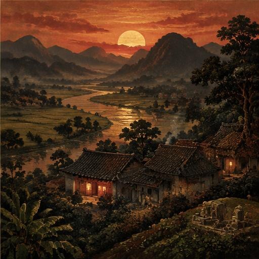 Làng Việt và mộ tổ trong ánh chiều