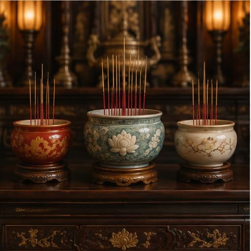 Ba lư hương trên bàn thờ Việt