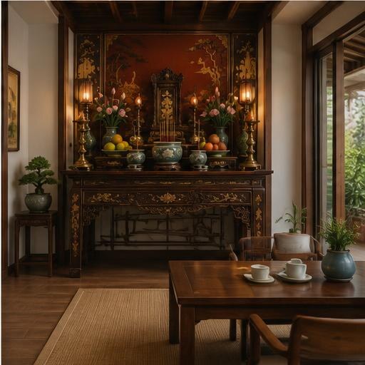 Bàn thờ truyền thống trong nhà Việt hiện đại
