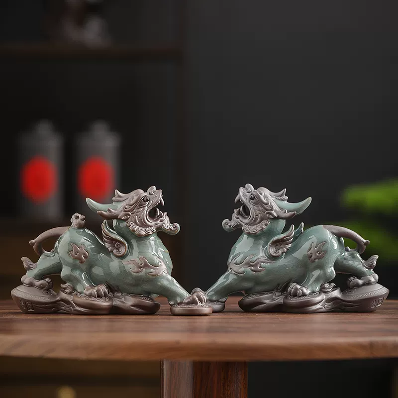 Cặp Tỳ Hưu Gốm Sứ Chiêu Tài Giữ Lộc Phong Cách Cổ Điển Bày Bàn Trà Văn Phòng