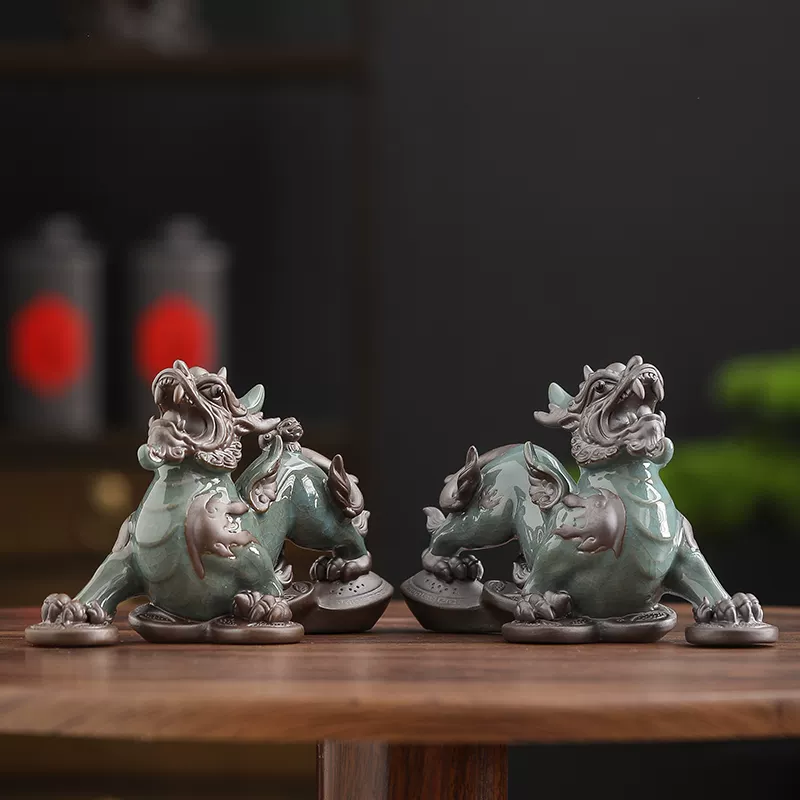 Cặp Tỳ Hưu Gốm Sứ Chiêu Tài Giữ Lộc Phong Cách Cổ Điển Bày Bàn Trà Văn Phòng — ảnh phụ 2