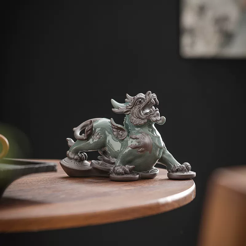 Cặp Tỳ Hưu Gốm Sứ Chiêu Tài Giữ Lộc Phong Cách Cổ Điển Bày Bàn Trà Văn Phòng — ảnh phụ 3