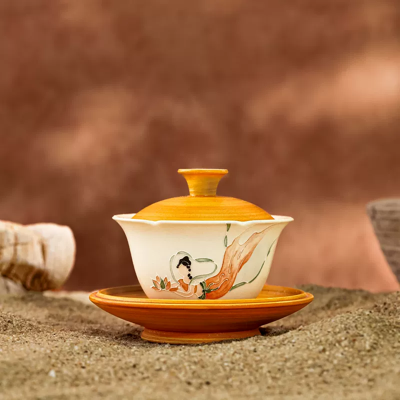 Chén Khải Tam Tài Đôn Hoàng Phi Thiên Gốm Sứ Thủ Công Cao Cấp