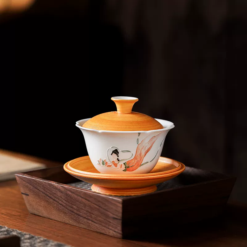 Chén Khải Tam Tài Đôn Hoàng Phi Thiên Gốm Sứ Thủ Công Cao Cấp — ảnh phụ 2