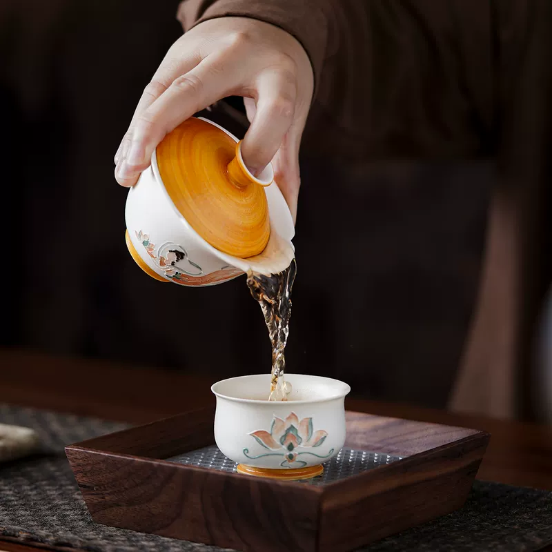 Chén Khải Tam Tài Đôn Hoàng Phi Thiên Gốm Sứ Thủ Công Cao Cấp — ảnh phụ 3