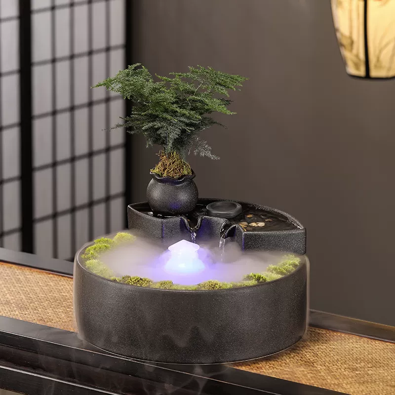 Thác Nước Phong Thủy Tỳ Hưu Chiêu Tài Cối Đá Gốm Sứ — ảnh phụ 2