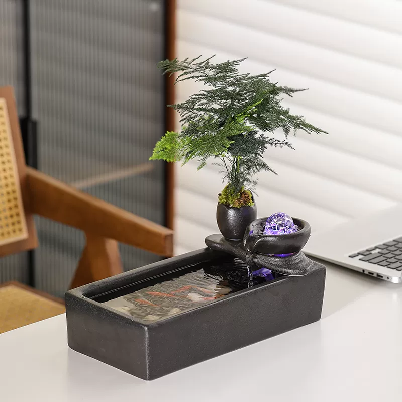 Thác Nước Phong Thủy Tỳ Hưu Chiêu Tài Cối Đá Gốm Sứ — ảnh phụ 3