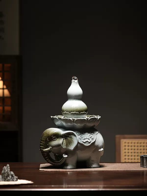 Thác Nước Phong Thủy Voi Gốm Sứ Chiêu Tài Hồ Lô Để Bàn — ảnh phụ 2