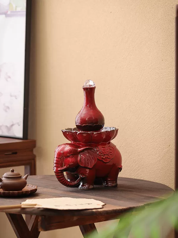 Thác Nước Phong Thủy Voi Gốm Sứ Chiêu Tài Hồ Lô Để Bàn — ảnh phụ 3