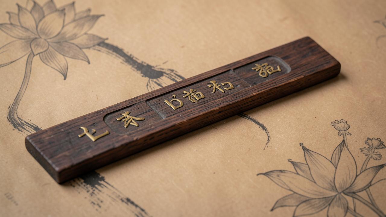 Thước Lỗ Ban cổ trên thanh gỗ cổ điển