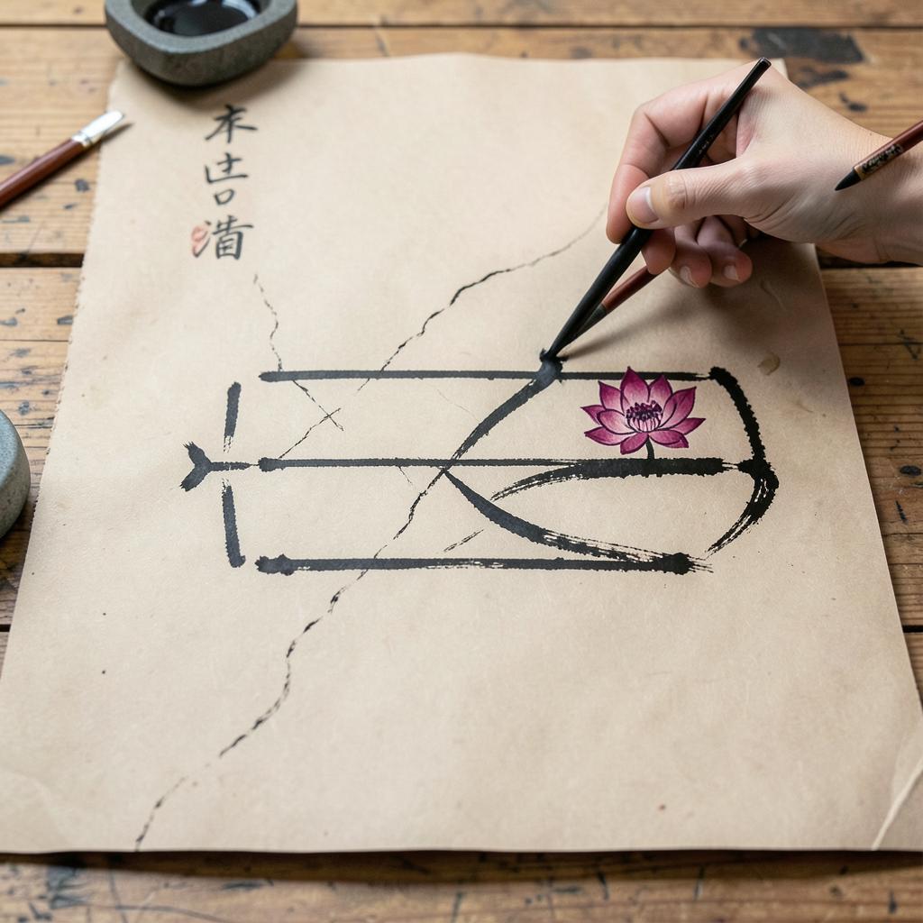 Bàn tay vẽ ba hào quẻ biến trên giấy
